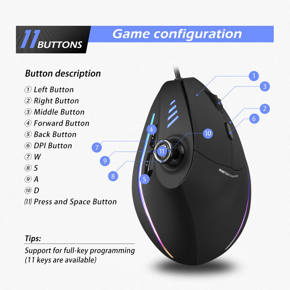 C18 Vertical Gaming Mouse with Custom Macro & Grip - Clickilix