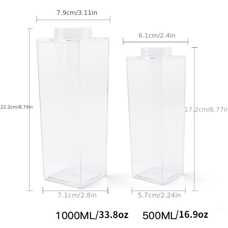 Creative Square Transparent Water Bottle – 500ml/1000ml - Clickilix
