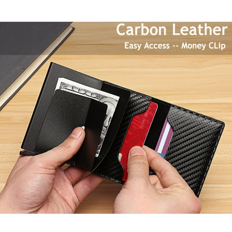 Men’s RFID Trifold Wallet – Carbon Fiber PU Leather