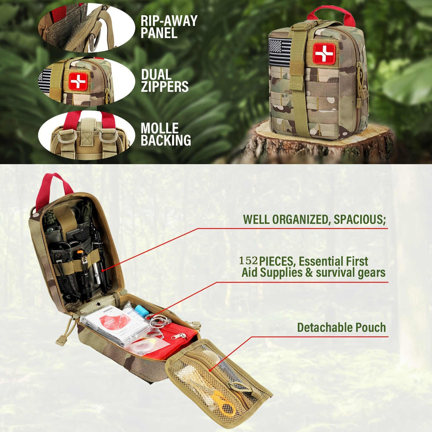 152-in-1 Emergency Survival Kit with Molle Pouch