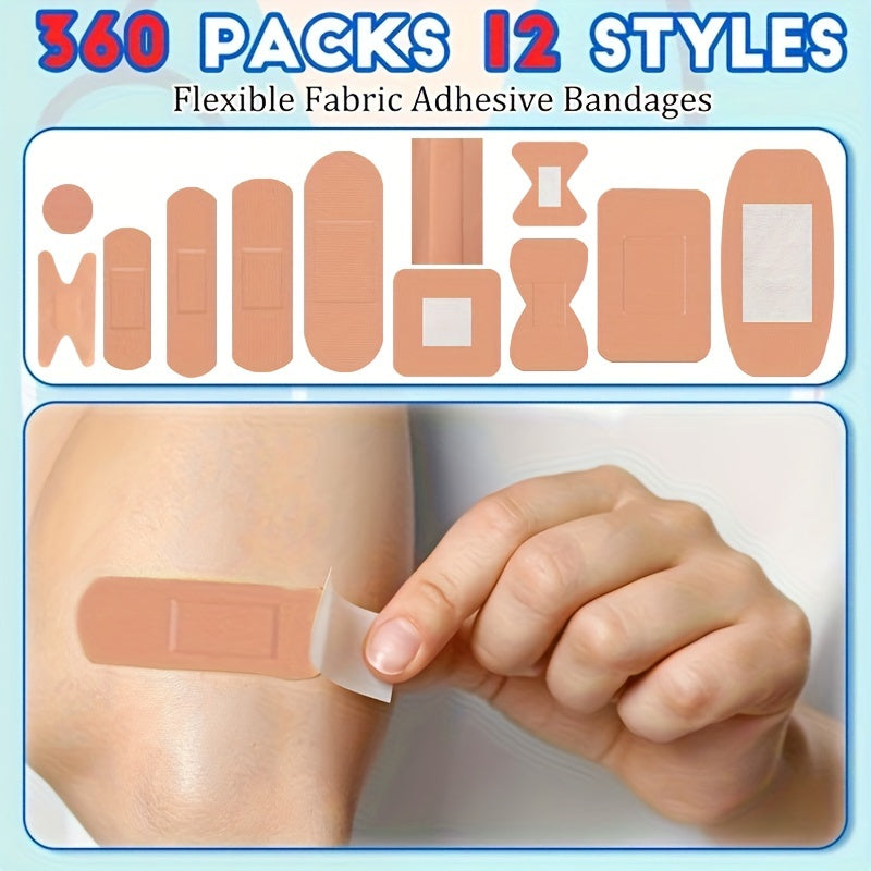 180/360pcs Assorted Fabric Adhesive Bandages