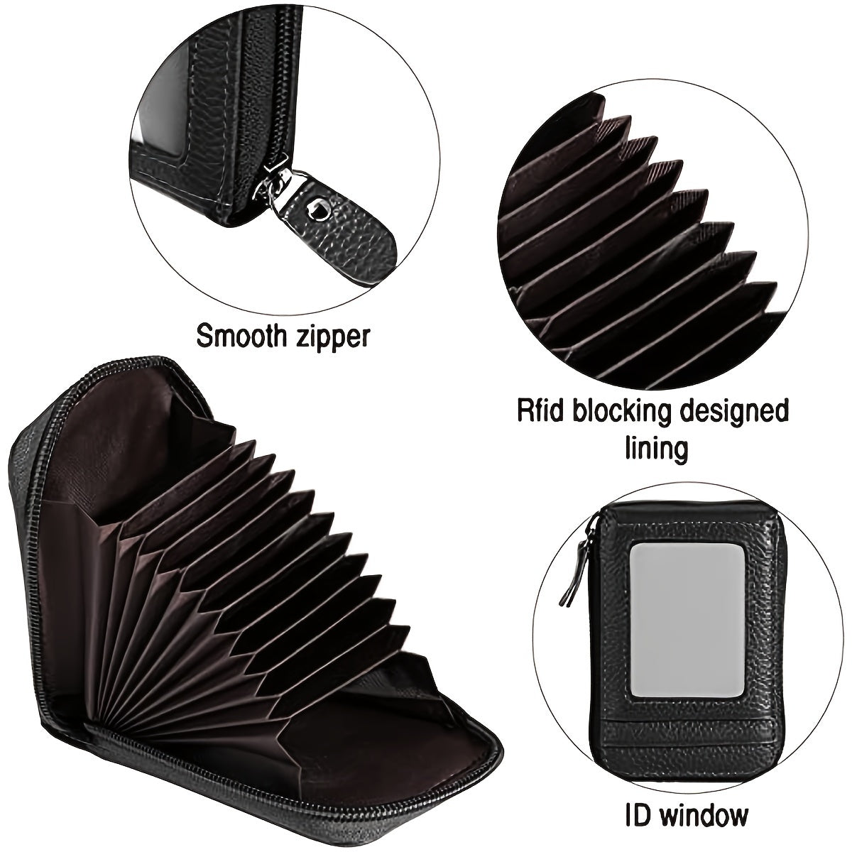 RFID Leather Wallet with Zipper for Men