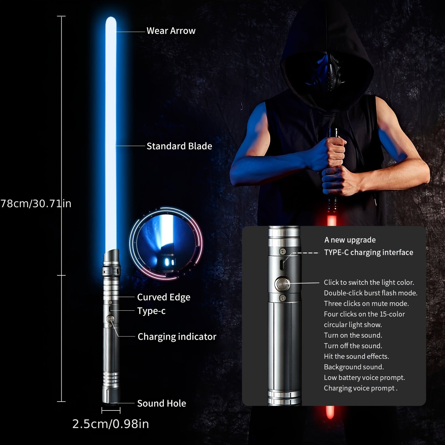 Rechargeable LED Light Sword with Metal Handle