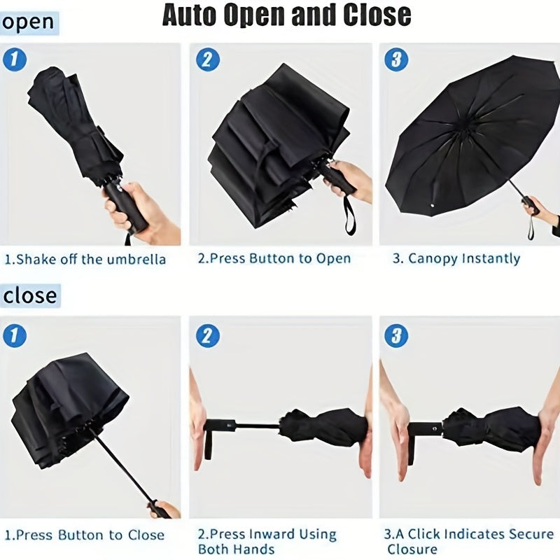 Automatic Foldable Umbrella – Ten-Bone, All-Weather Protection - Clickilix