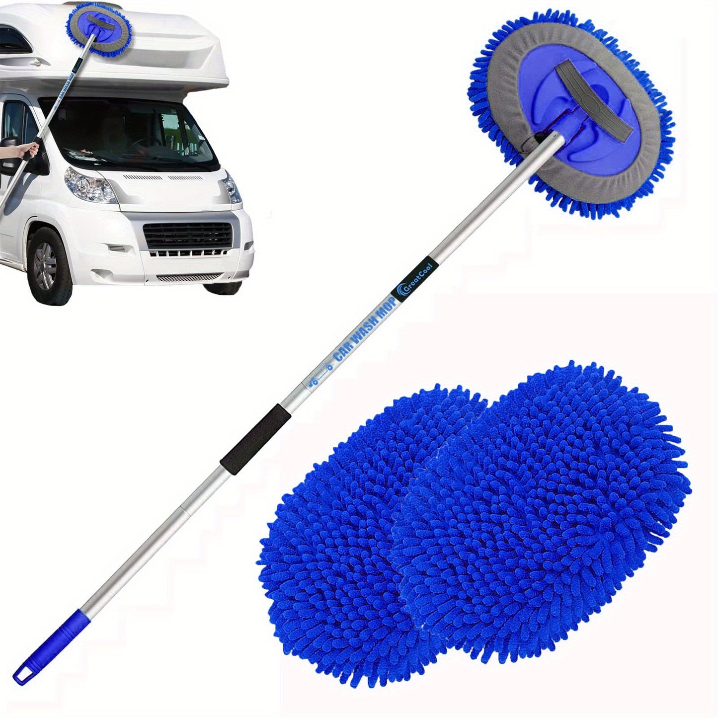 62" Long Handle Car Wash Brush Kit with Mop Heads - Clickilix