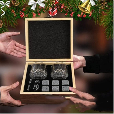 Whiskey Stones Gift Set with Wine Glasses