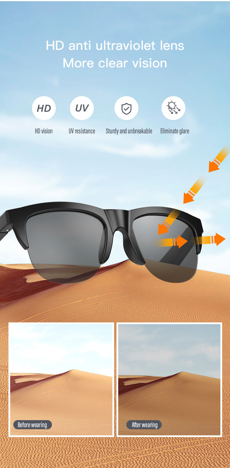 Smart Wireless Audio Sunglasses for Sports