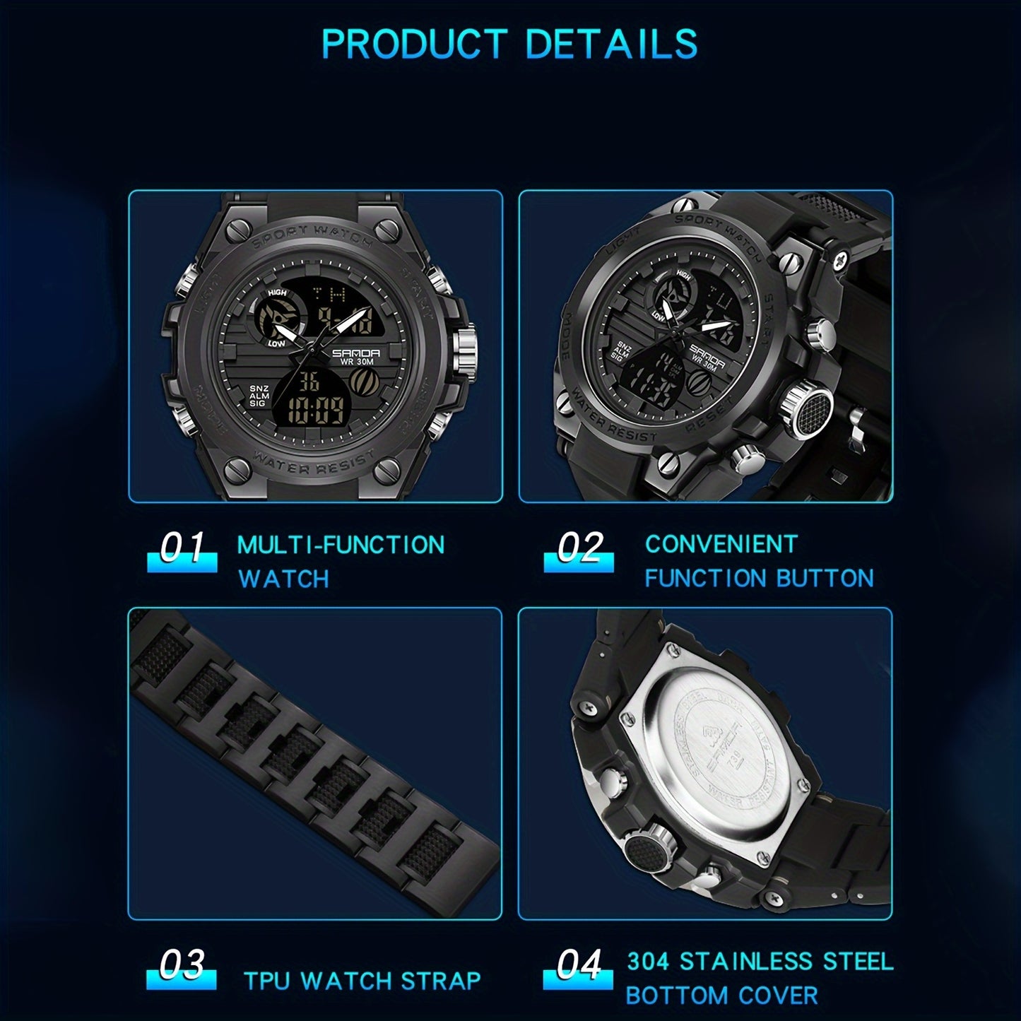 HOOSHU SportsMaster Men’s Outdoor Dual Watch - Clickilix