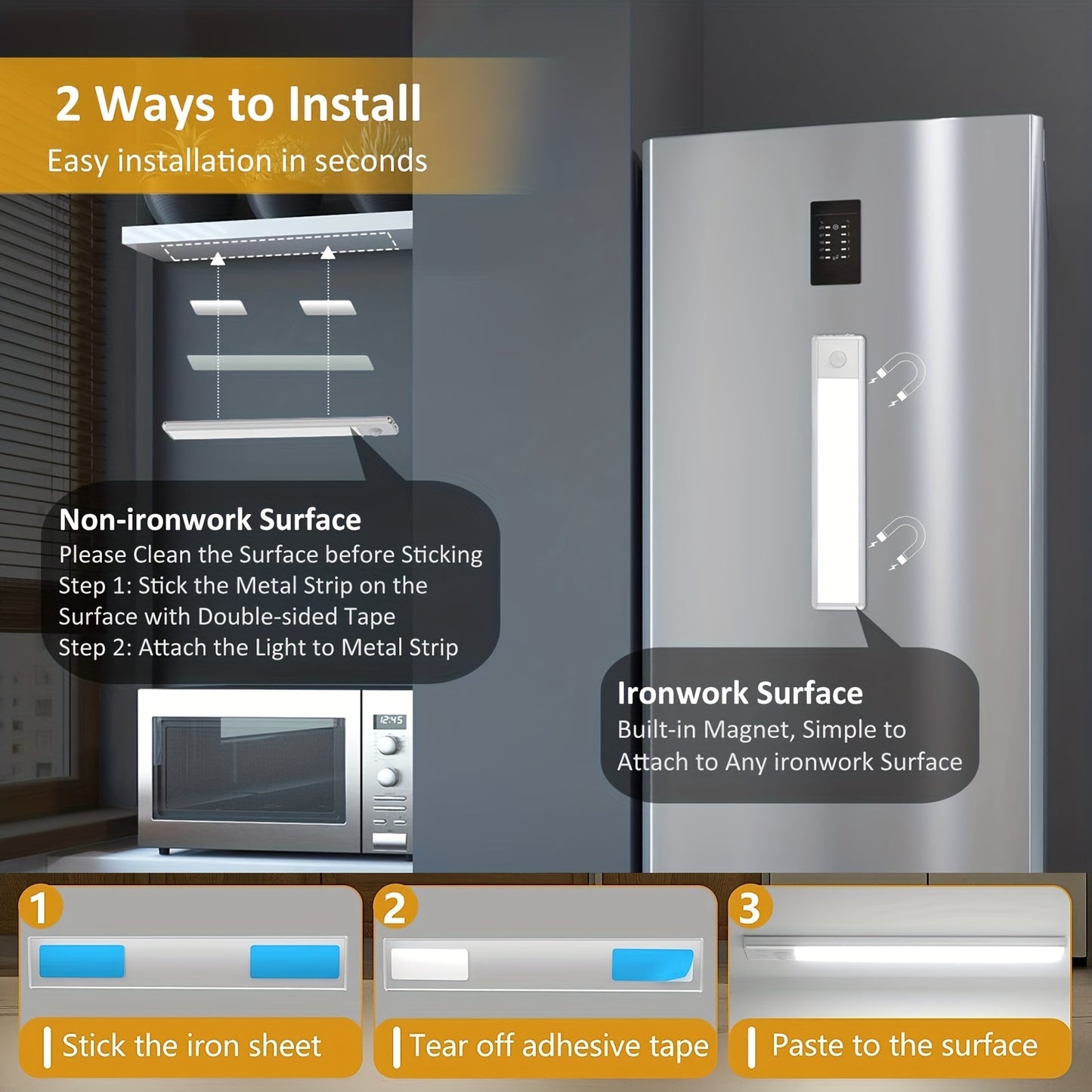 LED Motion Sensor Cabinet Light Rechargeable