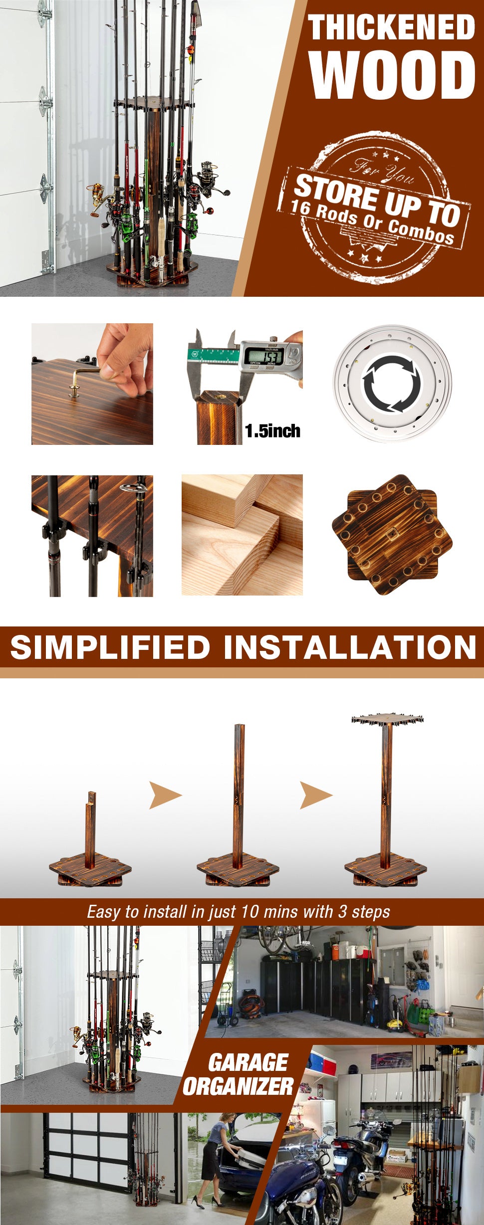 360° Swivel Fishing Rod Storage Rack