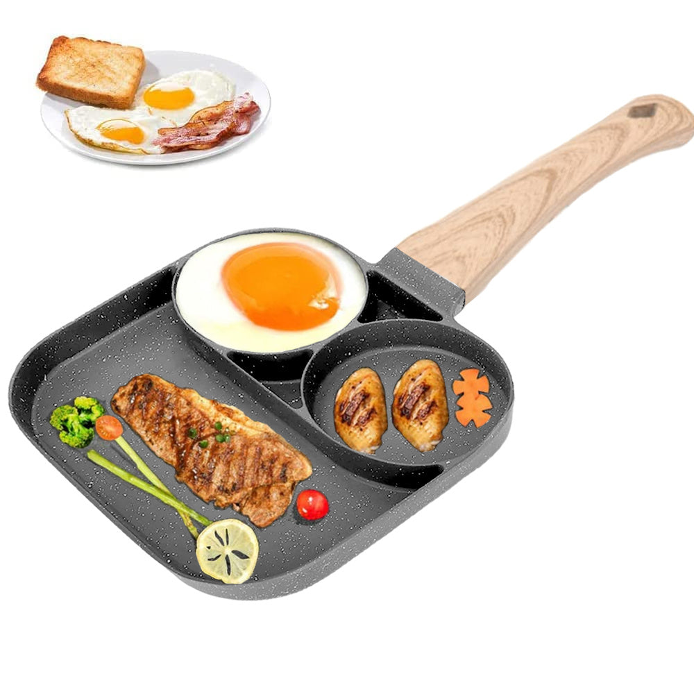 Non-Stick Egg & Burger Frying Pan with Wooden Handle - Clickilix