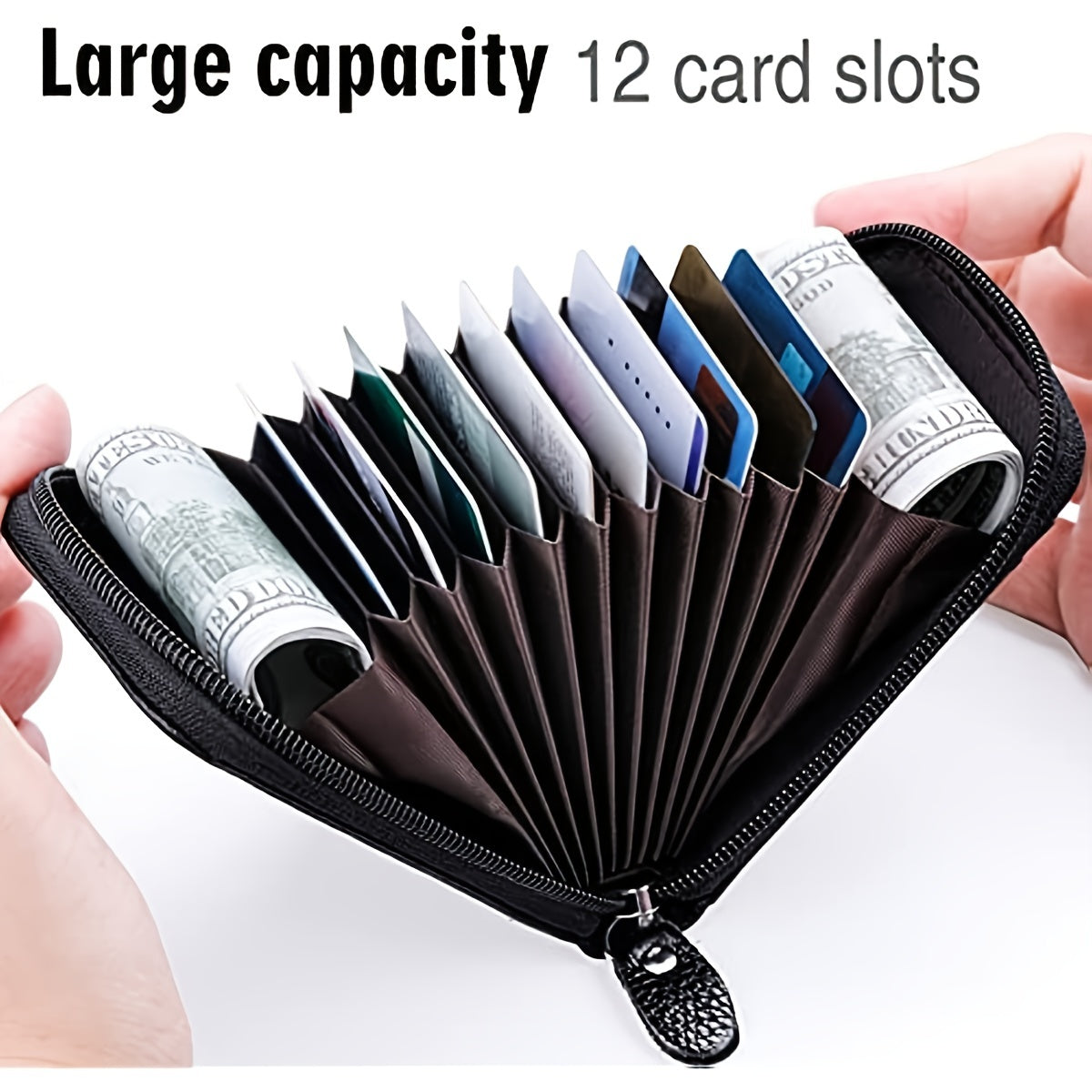 RFID Leather Wallet with Zipper for Men