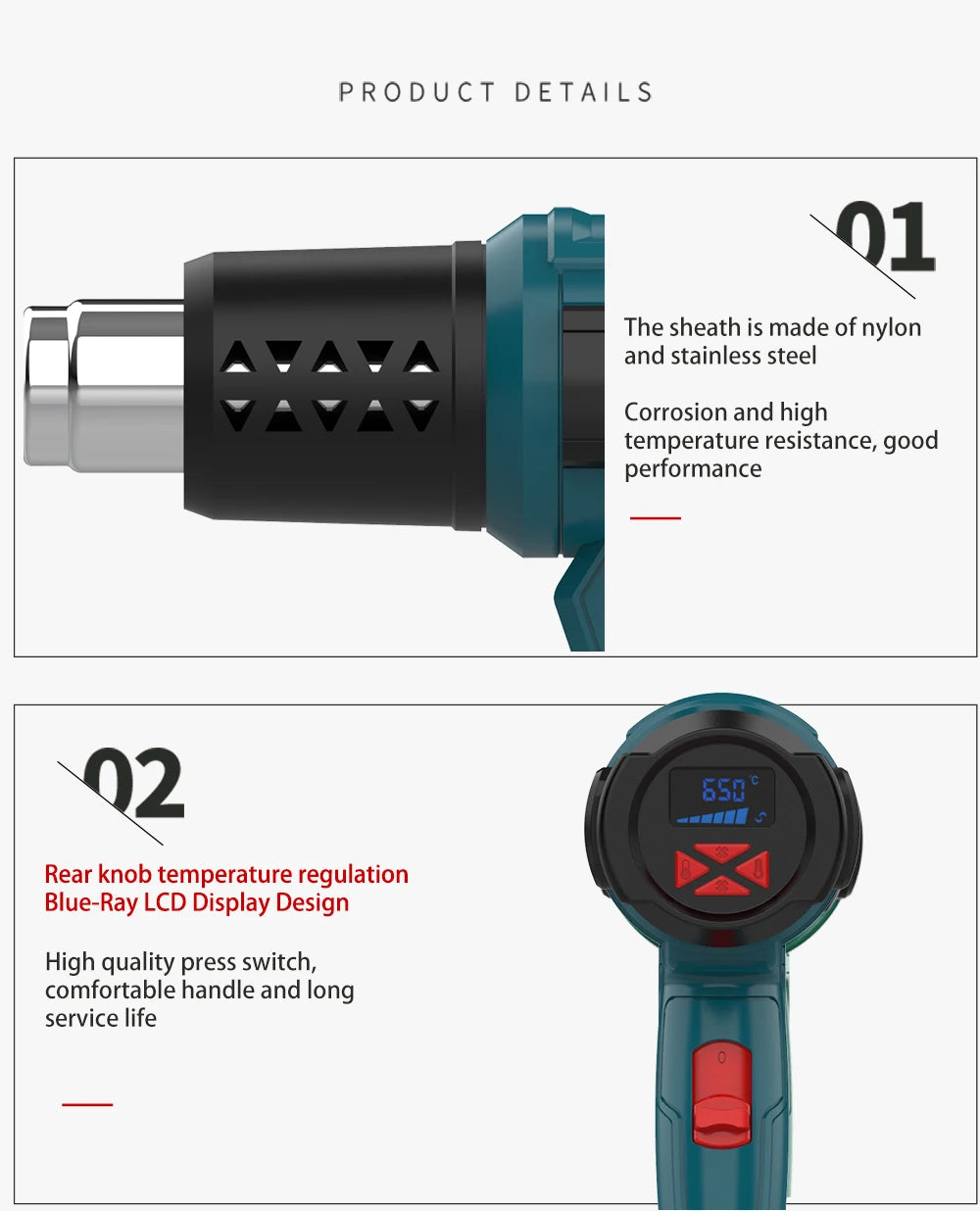 2000W Industrial Electric Hot Air Gun Digital