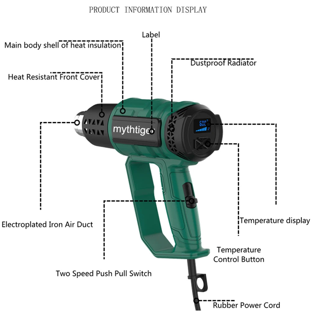2000W Industrial Electric Hot Air Gun Digital