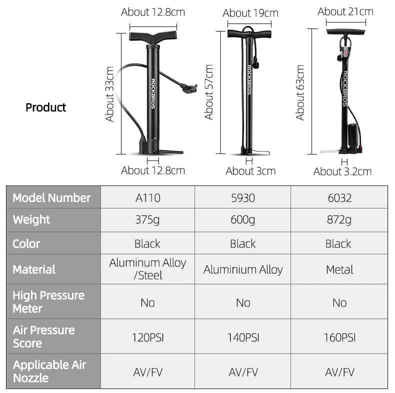 ROCKBROS High‑Pressure Floor Pump for MTB & Road