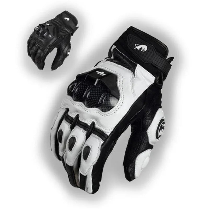 Black Racing Genuine Leather Motorcycle Gloves