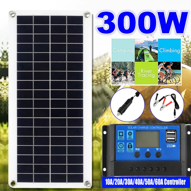 300W Solar Panel Kit 12V USB with 10-60A Controller