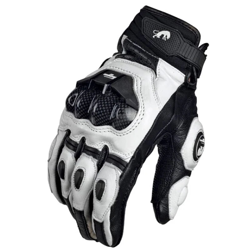 Black Racing Genuine Leather Motorcycle Gloves