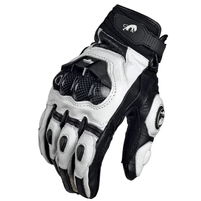 Black Racing Genuine Leather Motorcycle Gloves