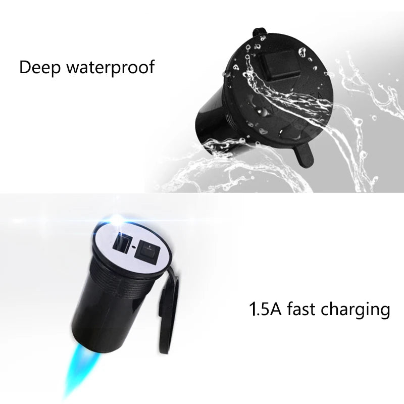 Waterproof Motorcycle Handlebar USB Charger 12V