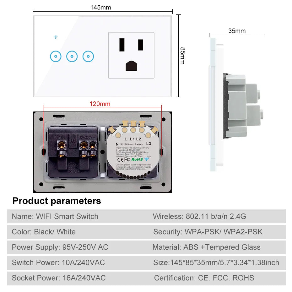 Smart WiFi Wall Socket Switch – US 1/2/3 Gang