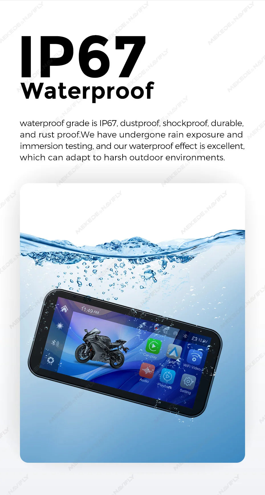 6.25″ IP67 Waterproof Motorcycle GPS with Wireless CarPlay/Android Auto
