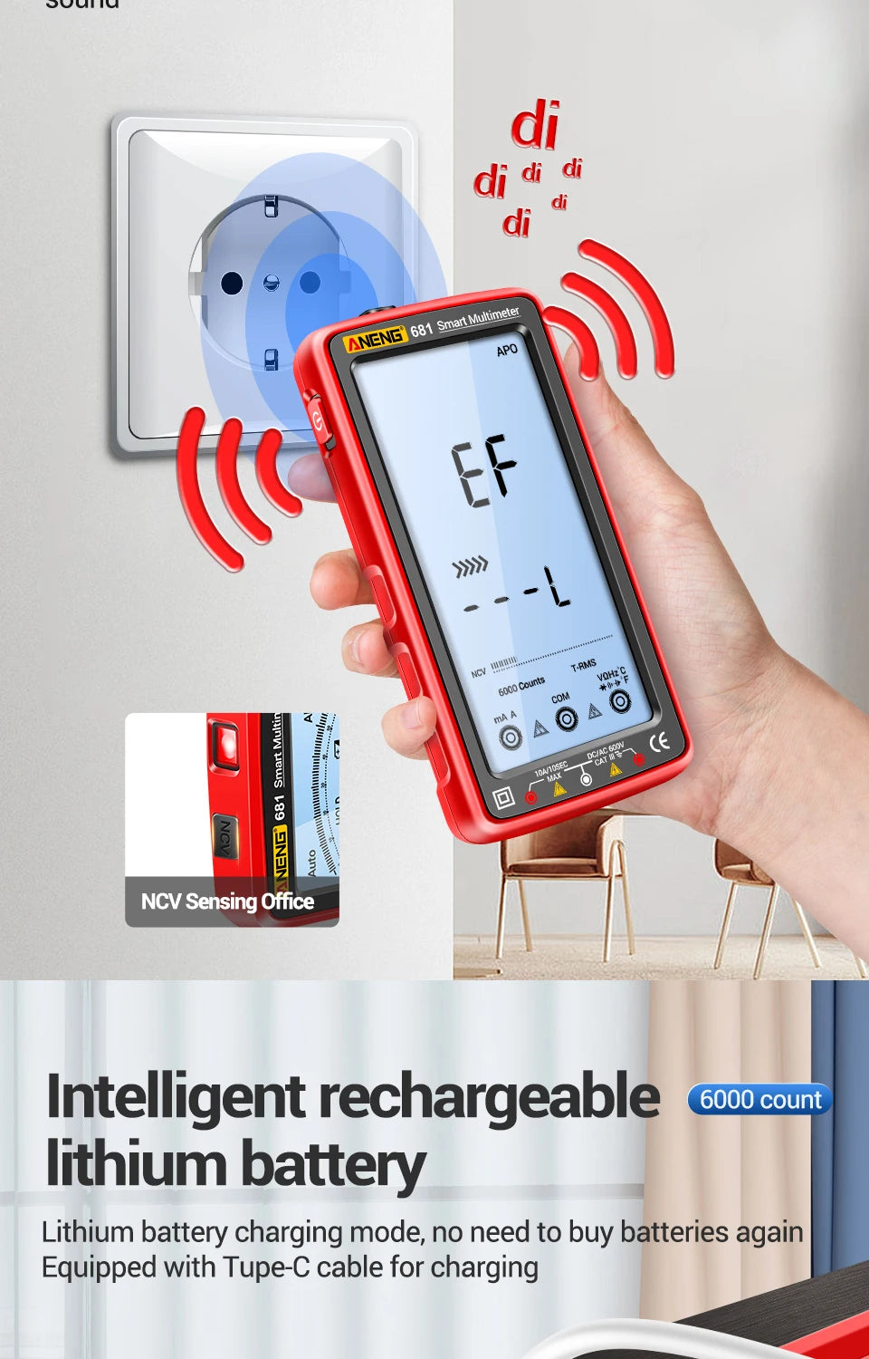 ANENG 681 Rechargeable Digital Multimeter Tester