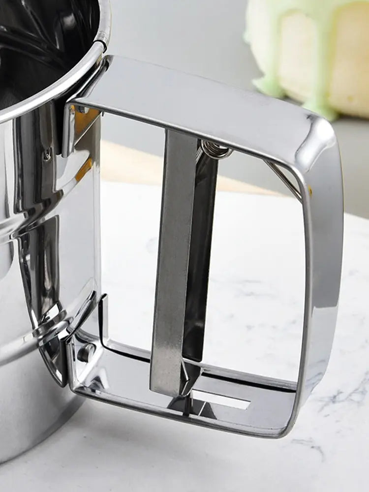 1PC Stainless Steel Flour Sifter with Hand Press – Fine Mesh Baking Tool