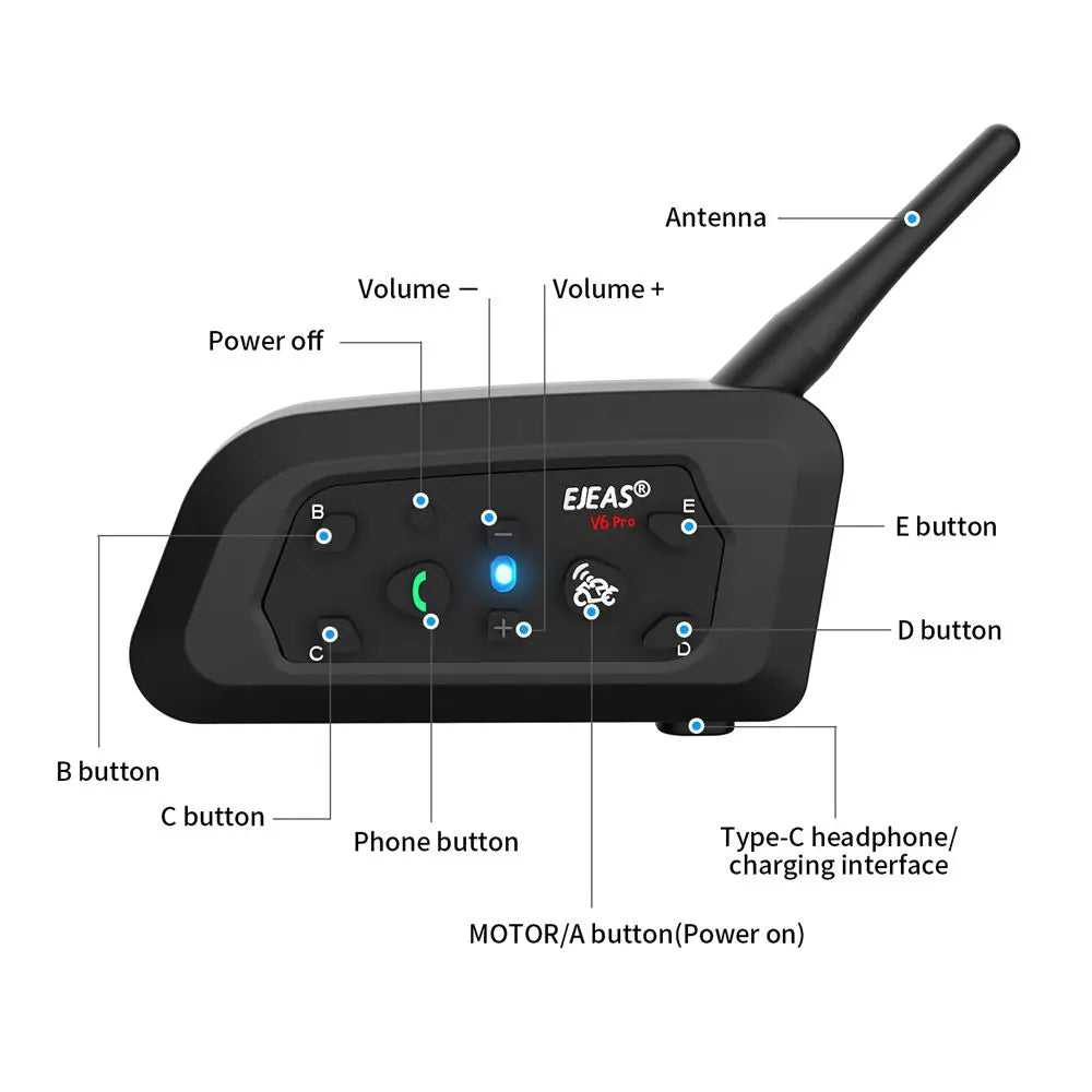 EJEAS V6 PRO+ Bluetooth Motorcycle Intercom 800M