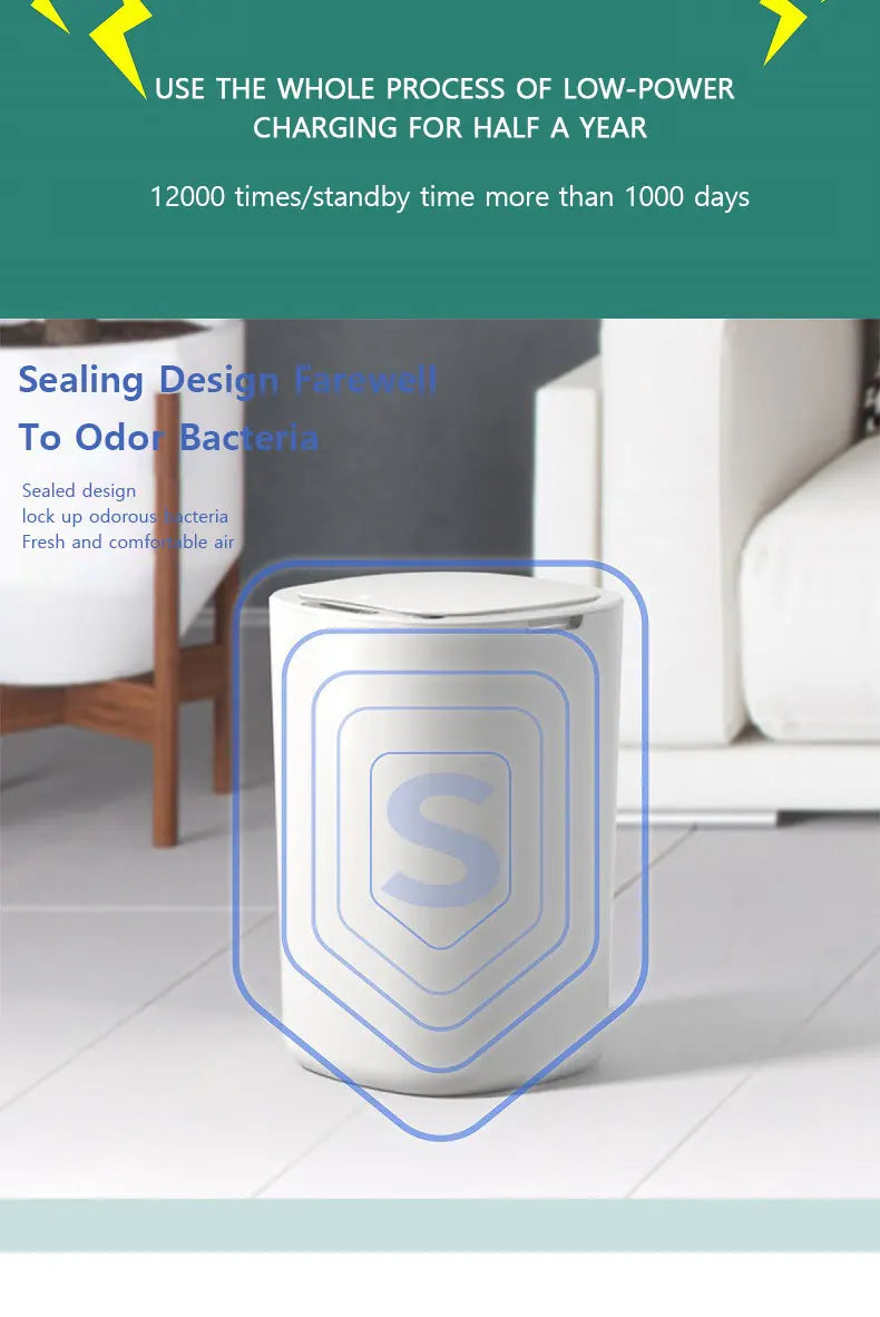 Smart Sensing Automatic White Trash Can 12L