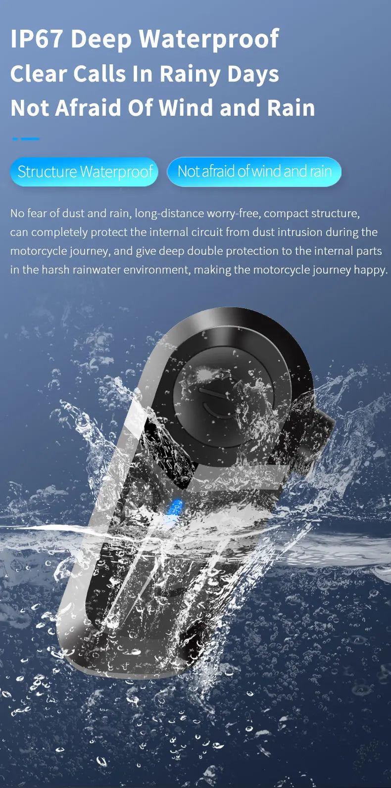 Bluetooth 5.3 Motorcycle Helmet Headset Waterproof