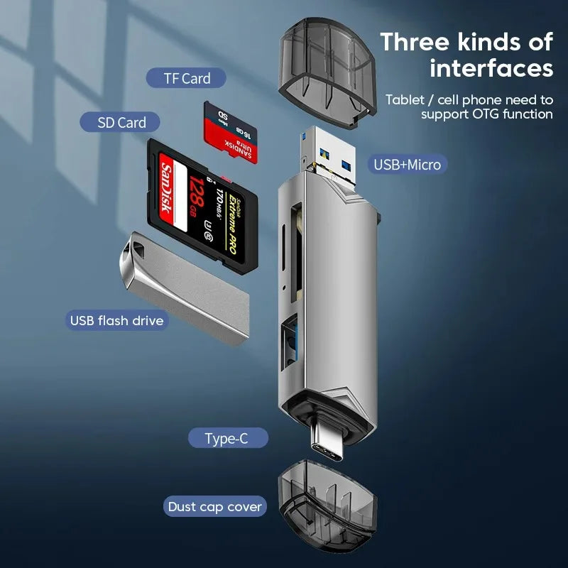 6 in 1 Type C Card Reader USB 3.0 Micro Sd TF USB Flash Drive