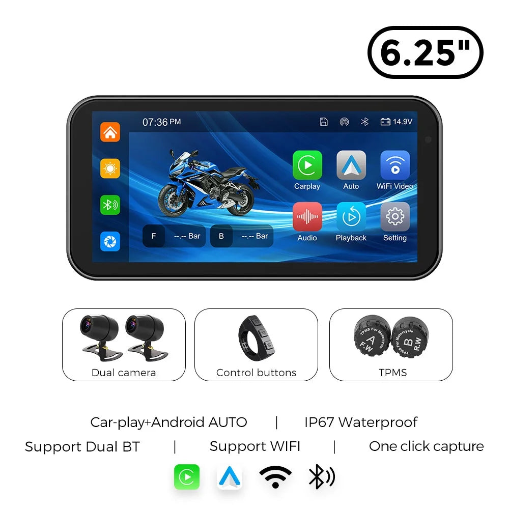 6.25″ IP67 Waterproof Motorcycle GPS with Wireless CarPlay/Android Auto
