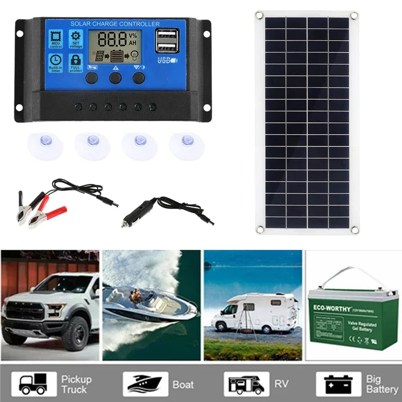 12V Solar Panel Kit with 10A-100A Controller for Outdoor Use