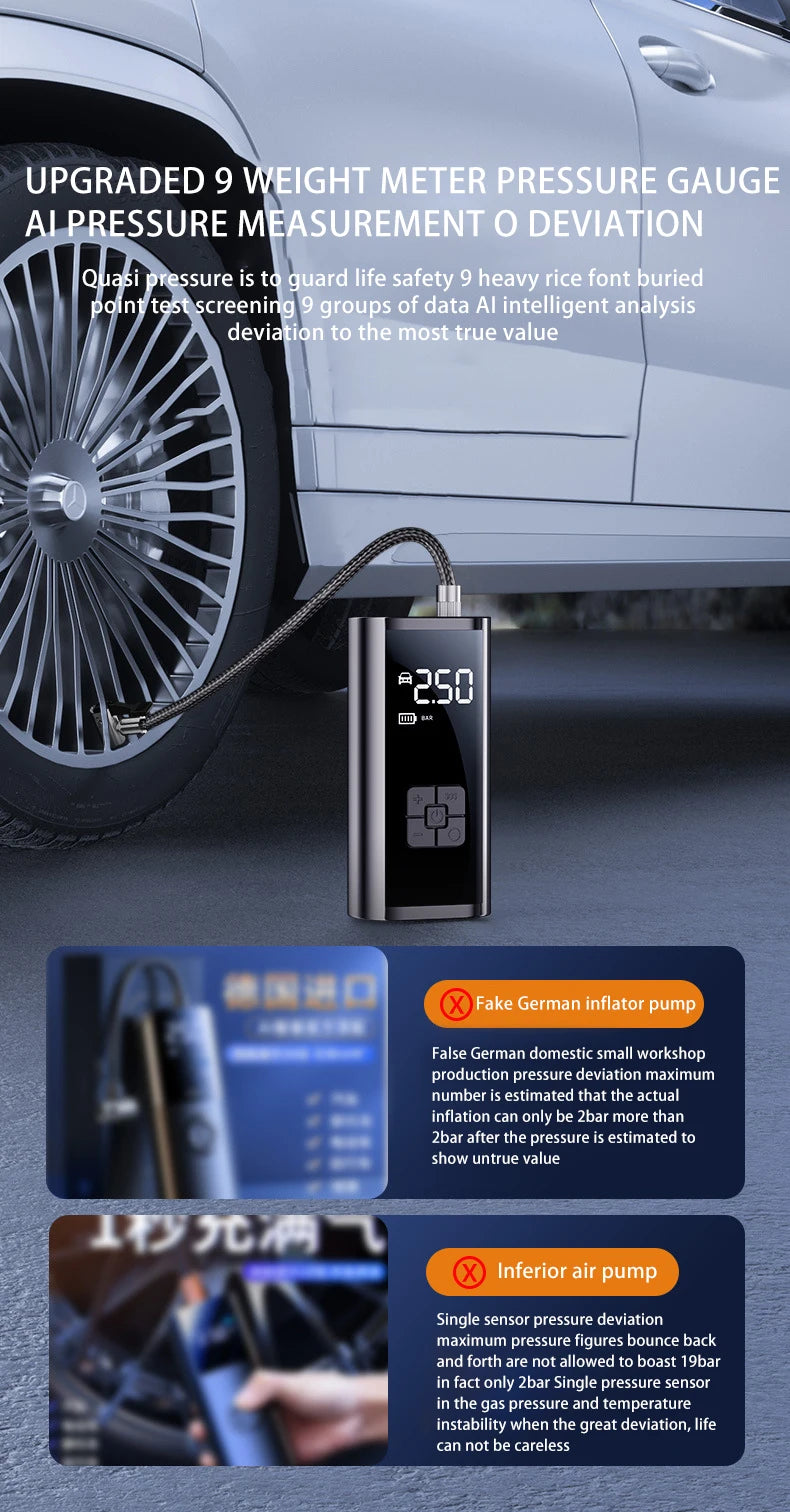 Portable Wireless Electric Car Air Pump with LED Light