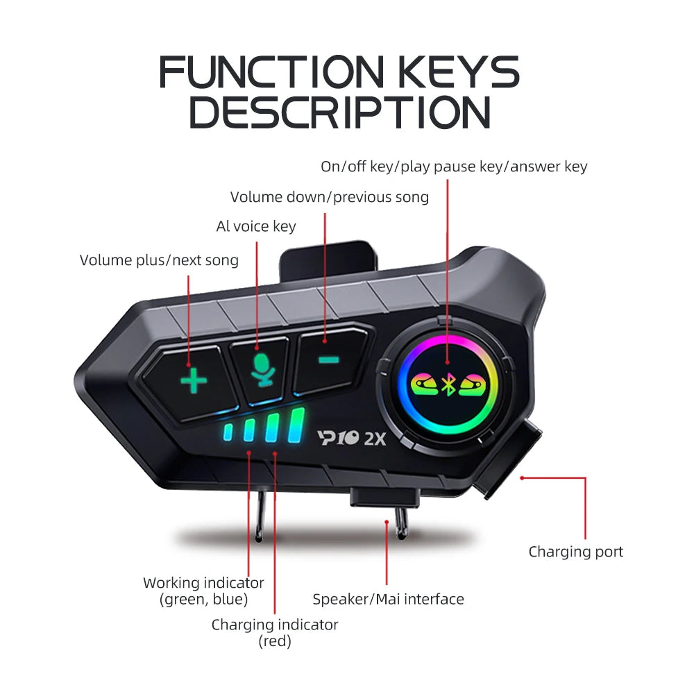 Kebidumei YP10 Bluetooth 5.3 Motorcycle Intercom