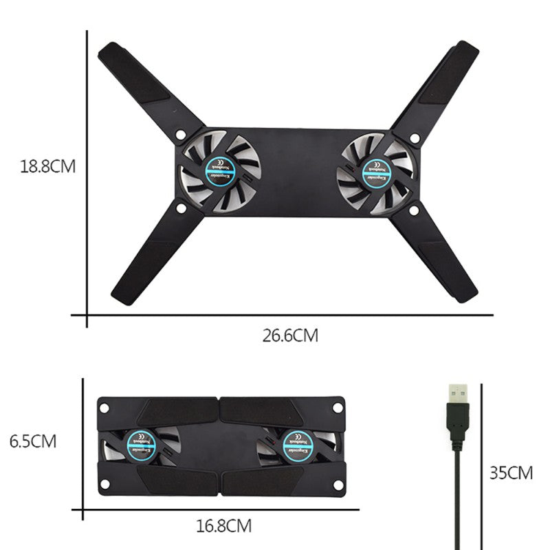 USB Laptop Cooling Pad – Dual-Fan Stand for 7–15”