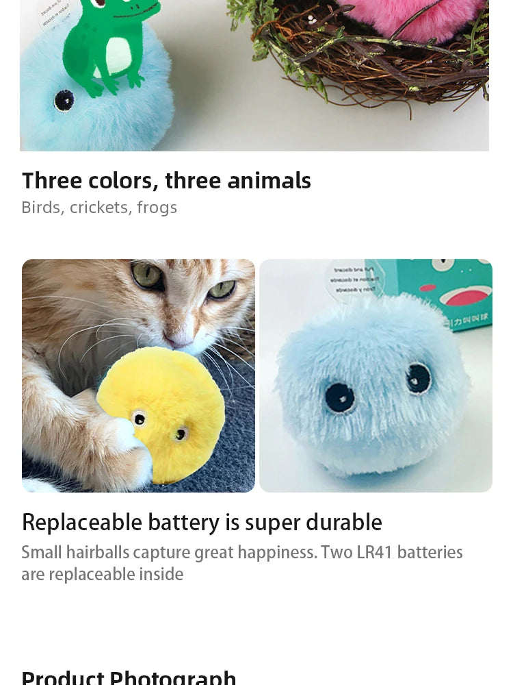 Smart Plush Cat Toy – Electric Catnip Squeaky Ball