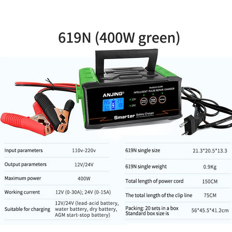 Smart 12V/24V Automatic Car Battery Charger