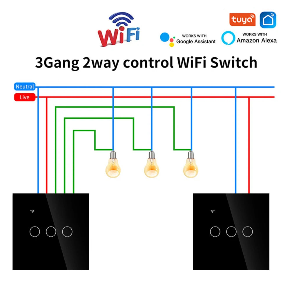 WiFi Smart 2-Way Touch Wall Switch – TUYA Compatible