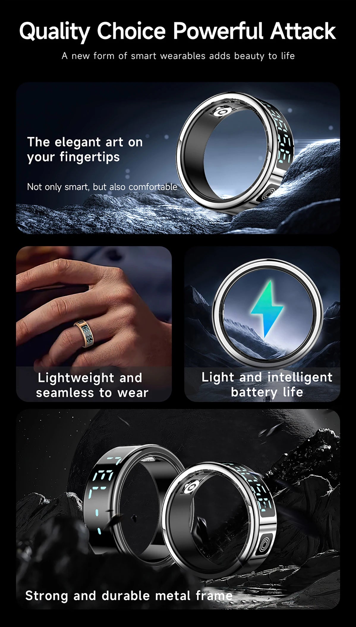 Smart Ring 5ATM Waterproof with Gesture Control