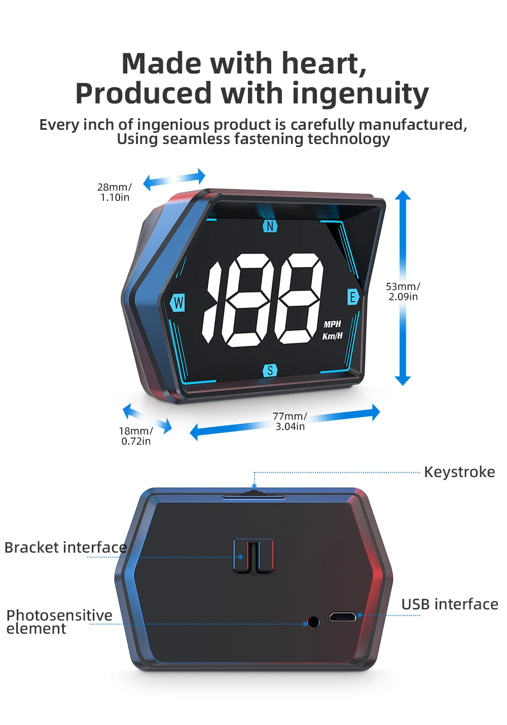 HD GPS Heads-Up Display – Speed & Compass Clarity!