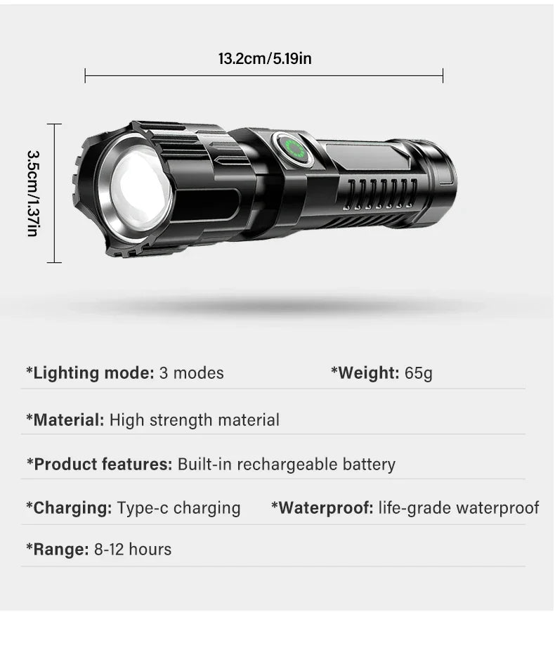 2000LM Tactical LED Flashlight USB Rechargeable