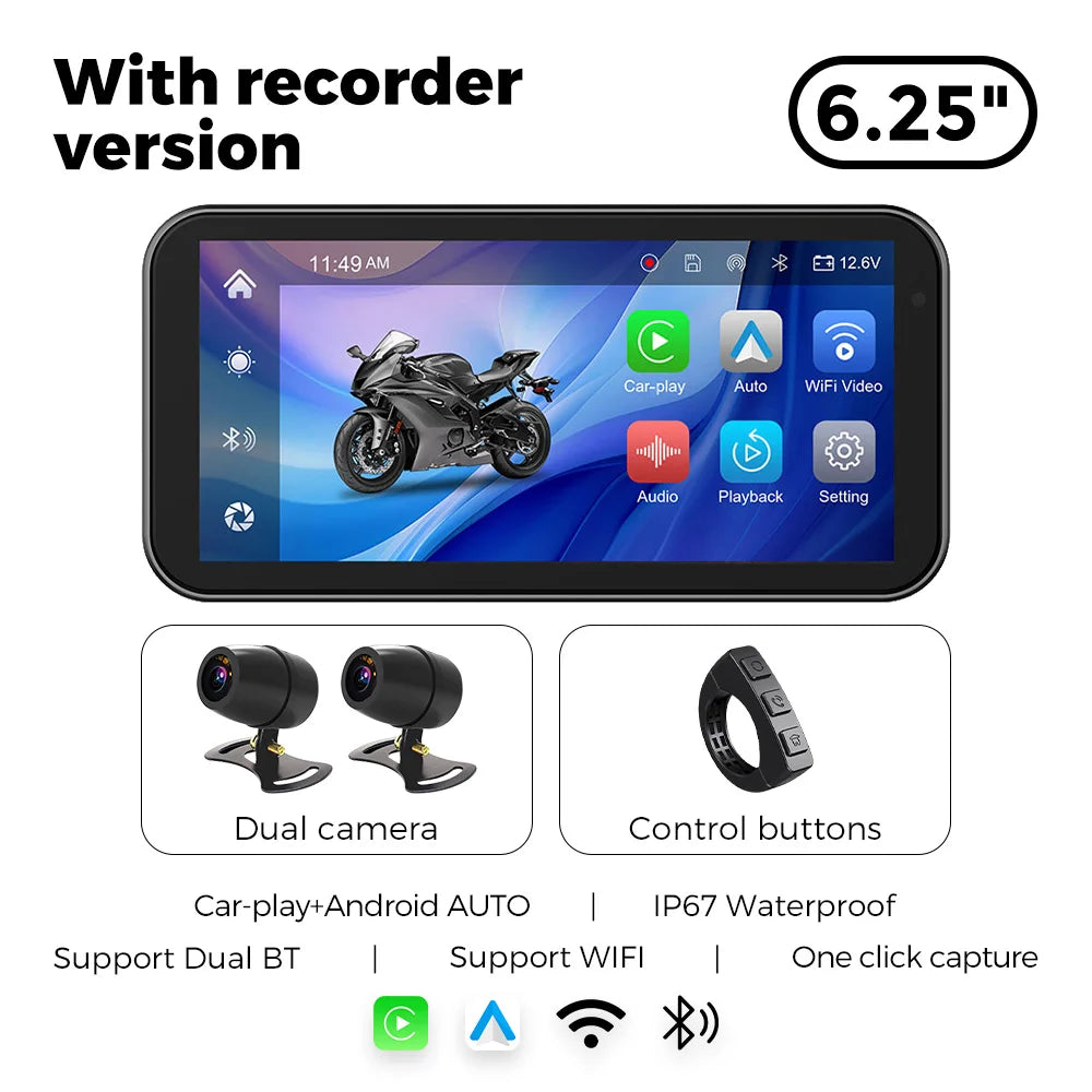 6.25″ IP67 Waterproof Motorcycle GPS with Wireless CarPlay/Android Auto