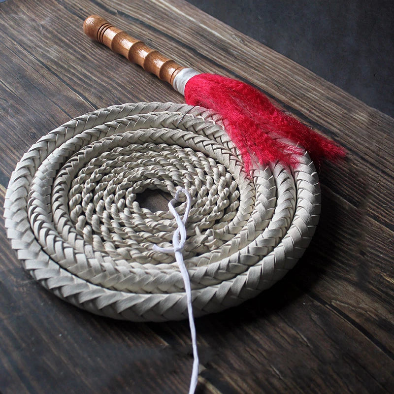 Wushu Cowhide Leather Whip with Wood Handle