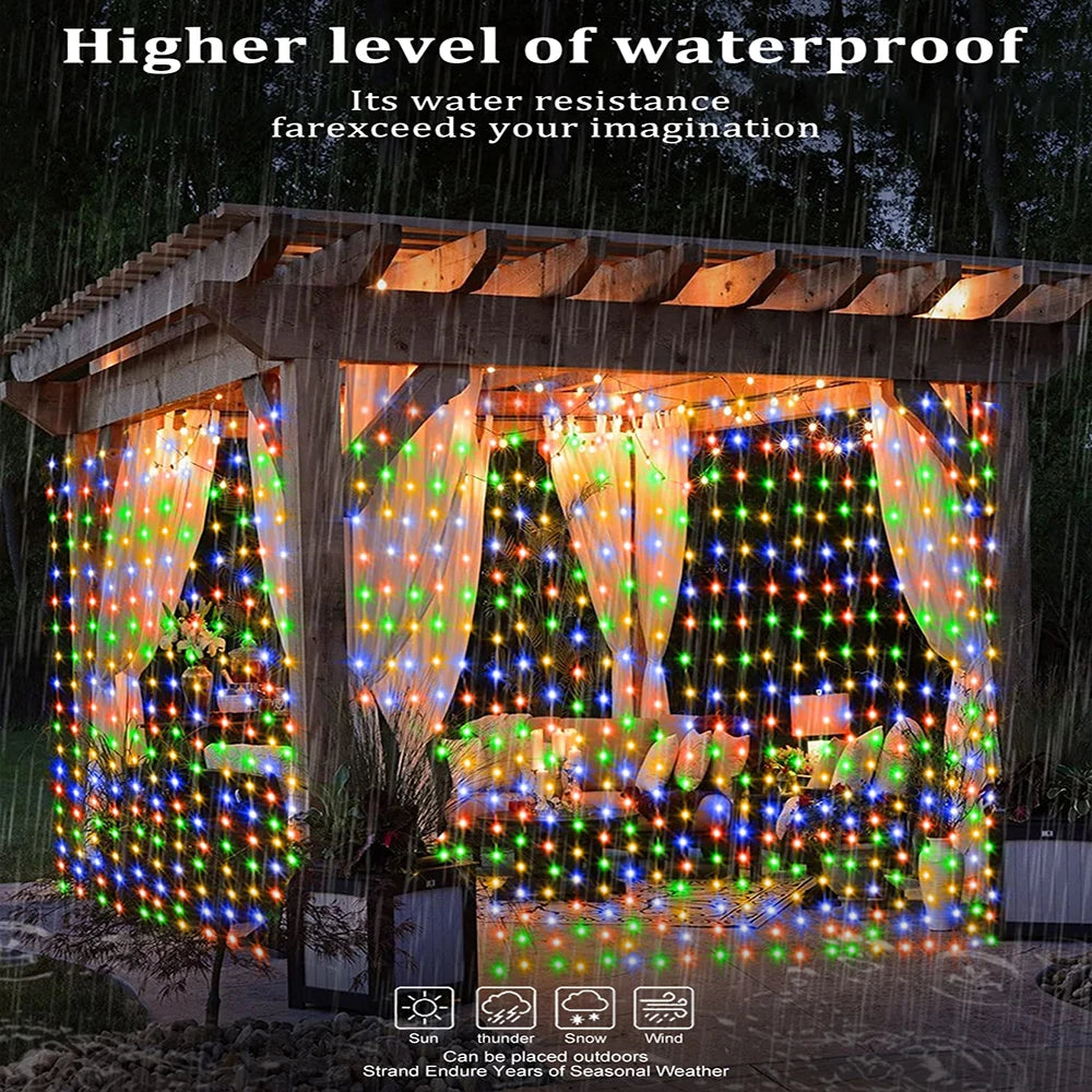 Outdoor Solar Curtain Light 300LED Waterproof String Lights