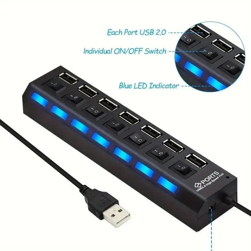High-Speed 4/7-Port USB 2.0 Hub Splitter - Clickilix