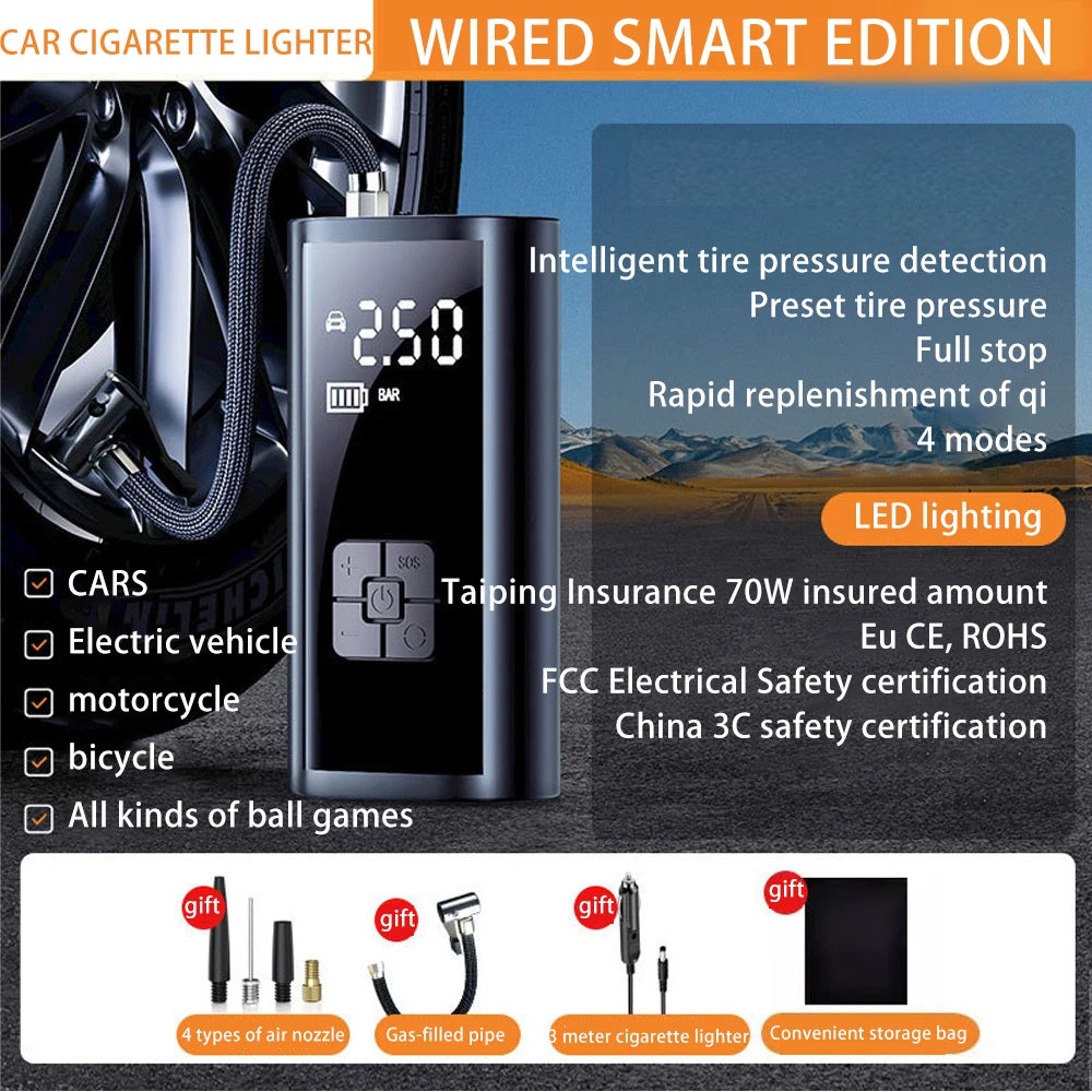 Portable Wireless Electric Car Air Pump with LED Light