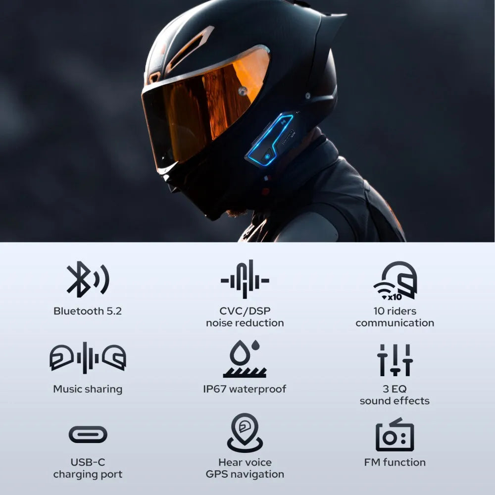 GEARELEC GX10 Bluetooth Motorcycle Intercom 10 Riders