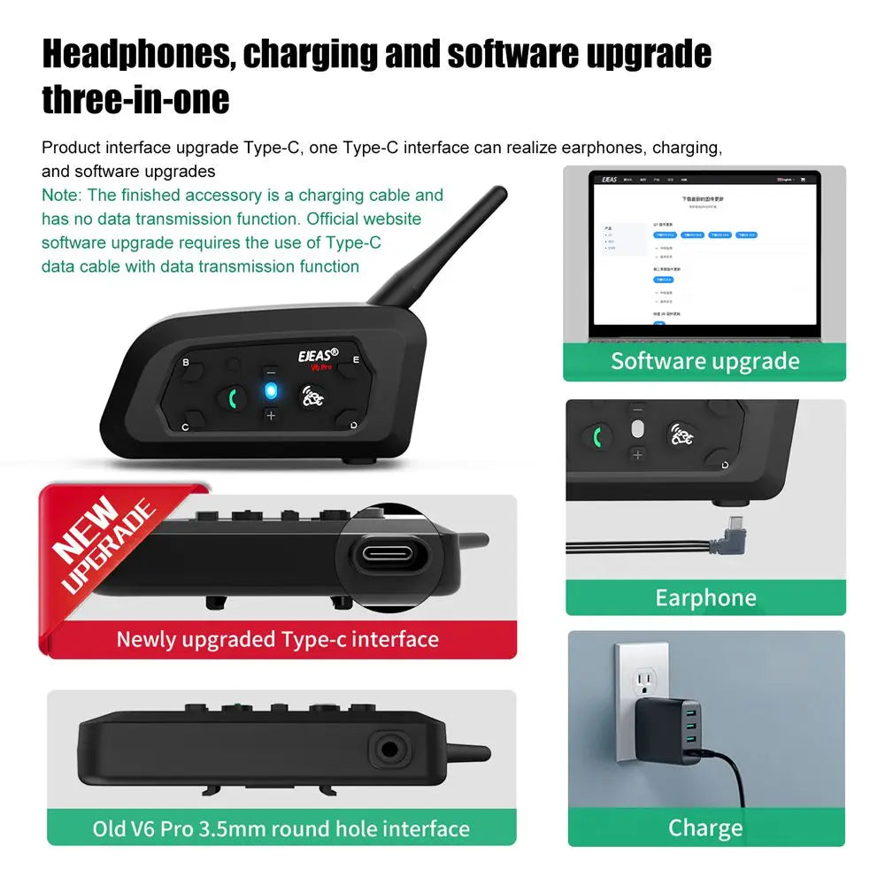 EJEAS V6 Pro+ Bluetooth Motorcycle Intercom